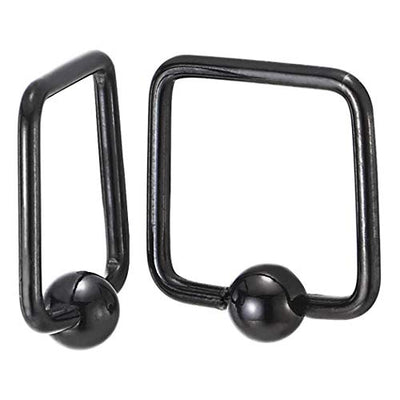 Pair Stainless Steel Black Open Square Ball Huggie Hinged Hoop Earrings for Men Women - coolsteelandbeyond