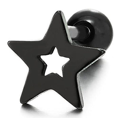 Pair Stainless Steel Black Star Pentagram Stud Earrings for Men Women, Screw Back - COOLSTEELANDBEYOND Jewelry