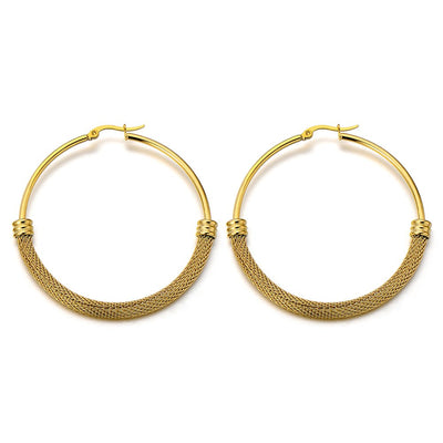 Pair Stainless Steel Circle Huggie Hinged Hoop Earrings for Women Girls Gold Color - COOLSTEELANDBEYOND Jewelry