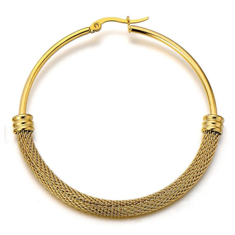Pair Stainless Steel Circle Huggie Hinged Hoop Earrings for Women Girls Gold Color - COOLSTEELANDBEYOND Jewelry