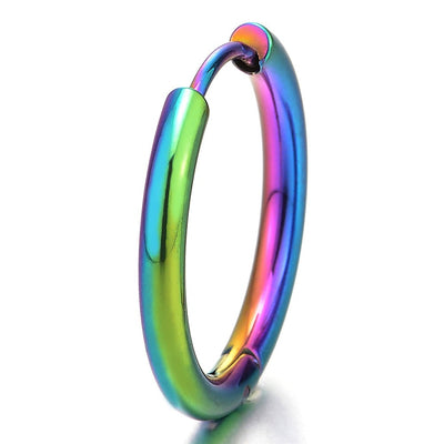 Pair Stainless Steel Colorful Plain Circle Huggie Hinged Hoop Earrings for Men Women - coolsteelandbeyond