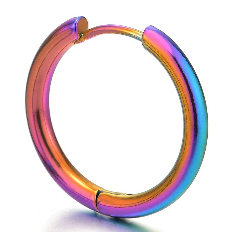 Pair Stainless Steel Colorful Plain Circle Huggie Hinged Hoop Earrings for Men Women - coolsteelandbeyond