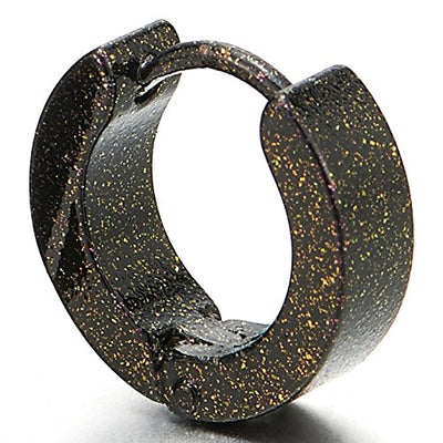 Pair Stainless Steel Dark Brown Glitter Huggie Hinged Hoop Earrings for Men Women - coolsteelandbeyond