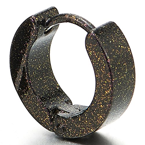 Pair Stainless Steel Dark Brown Glitter Huggie Hinged Hoop Earrings for Men Women - coolsteelandbeyond