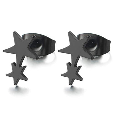 Pair Stainless Steel Double Black Pentagram Stars Stud Earrings for Men Women, Unique - coolsteelandbeyond