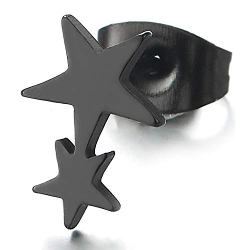 Pair Stainless Steel Double Black Pentagram Stars Stud Earrings for Men Women, Unique - coolsteelandbeyond