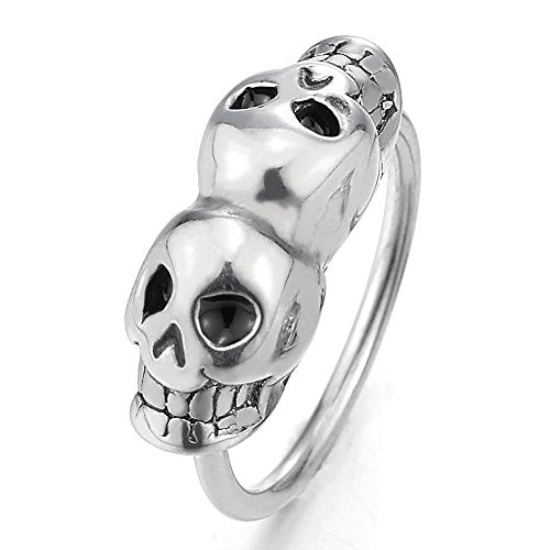 Pair Stainless Steel Double Skulls Huggie Hinged Hoop Earrings for Men Women - coolsteelandbeyond