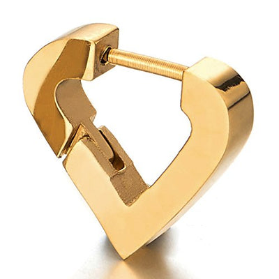 Pair Stainless Steel Gold Color Heart Shape Huggie Hinged Hoop Earrings for Womens Girls - COOLSTEELANDBEYOND Jewelry