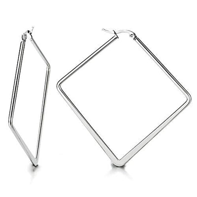 Pair Stainless Steel Gold Color Large Plain Square Huggie Hinged Hoop Earrings for Women - COOLSTEELANDBEYOND Jewelry