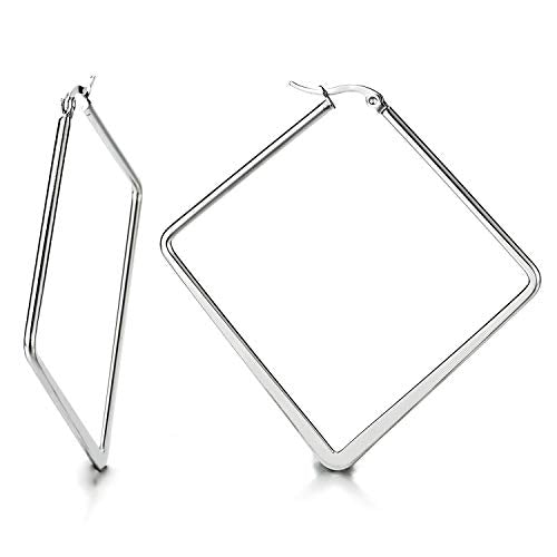 Pair Stainless Steel Gold Color Large Plain Square Huggie Hinged Hoop Earrings for Women - COOLSTEELANDBEYOND Jewelry