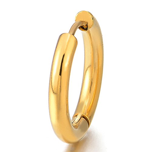 Pair Stainless Steel Gold Color Plain Circle Huggie Hinged Hoop Earrings for Men Women - coolsteelandbeyond