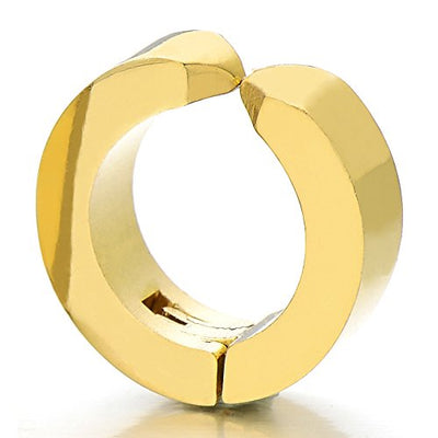 Pair Stainless Steel Gold Huggie Hinged Hoop Earrings Non-Piercing Clip On Earrings Men Women Unisex - coolsteelandbeyond