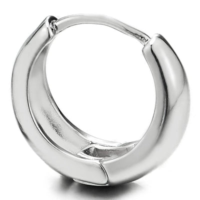 Pair Stainless Steel Huggie Hinged Hoop Earrings Unisex Men Women - COOLSTEELANDBEYOND Jewelry