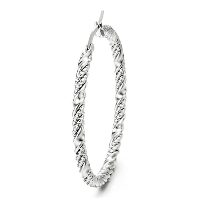 Pair Stainless Steel Large Twisted Circle Huggie Hinged Hoop Earrings for Women, Party - COOLSTEELANDBEYOND Jewelry