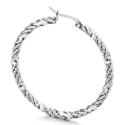Pair Stainless Steel Large Twisted Circle Huggie Hinged Hoop Earrings for Women, Party - COOLSTEELANDBEYOND Jewelry