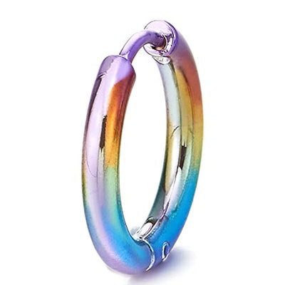 Pair Stainless Steel Oxidized Rainbow Plain Circle Huggie Hinged Hoop Earrings for Men Women - COOLSTEELANDBEYOND Jewelry