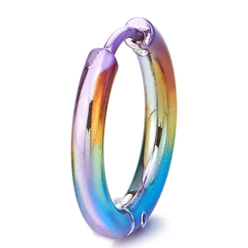 Pair Stainless Steel Oxidized Rainbow Plain Circle Huggie Hinged Hoop Earrings for Men Women - COOLSTEELANDBEYOND Jewelry