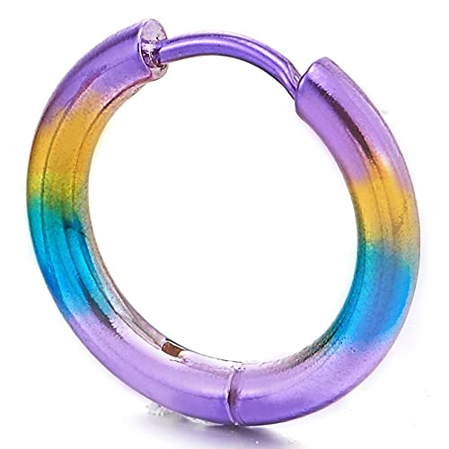 Pair Stainless Steel Oxidized Rainbow Plain Circle Huggie Hinged Hoop Earrings for Men Women - COOLSTEELANDBEYOND Jewelry