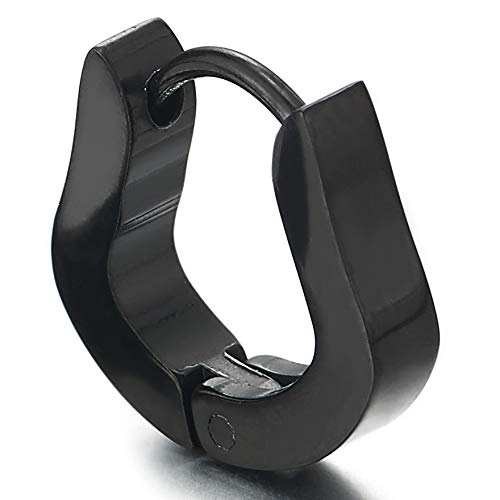 Pair Stainless Steel Plain Black U-shaped Horseshoe Huggie Hinged Hoop Earrings for Unisex Men Women - coolsteelandbeyond