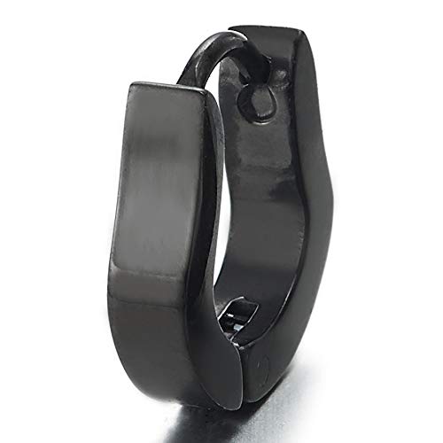 Pair Stainless Steel Plain Black U-shaped Horseshoe Huggie Hinged Hoop Earrings for Unisex Men Women - coolsteelandbeyond