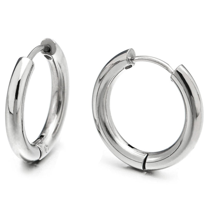 Pair Stainless Steel Plain Circle Huggie Hinged Hoop Earrings for Men Women - COOLSTEELANDBEYOND Jewelry