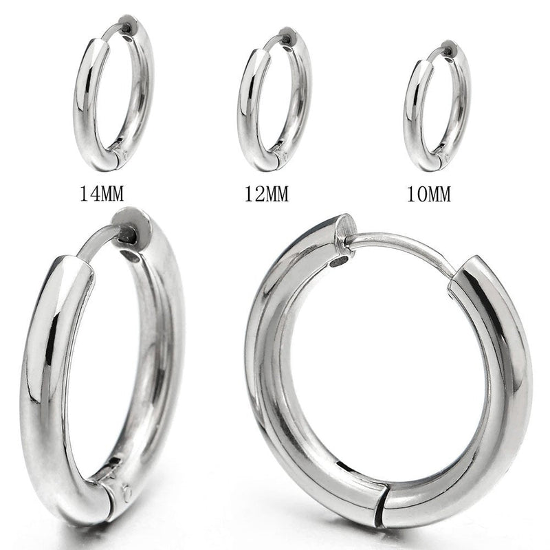 Pair Stainless Steel Plain Circle Huggie Hinged Hoop Earrings for Men Women - COOLSTEELANDBEYOND Jewelry