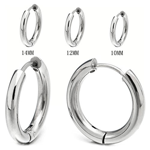 Pair Stainless Steel Plain Circle Huggie Hinged Hoop Earrings for Men Women - coolsteelandbeyond