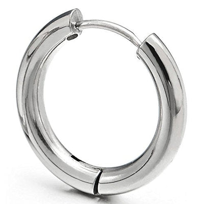 Pair Stainless Steel Plain Circle Huggie Hinged Hoop Earrings for Men Women - coolsteelandbeyond