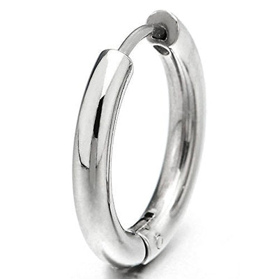 Pair Stainless Steel Plain Circle Huggie Hinged Hoop Earrings for Men Women - coolsteelandbeyond