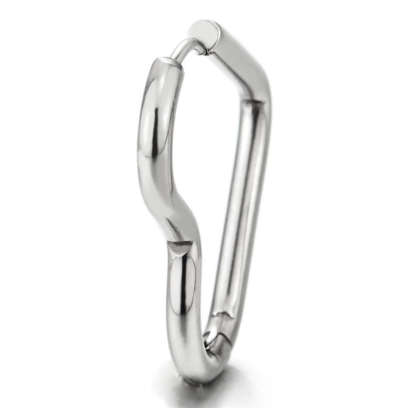 Pair Stainless Steel Plain Heart-shape Huggie Hinged Hoop Earrings for Women, Minimalist - COOLSTEELANDBEYOND Jewelry