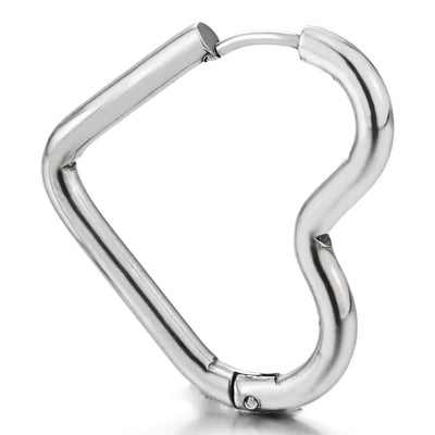 Pair Stainless Steel Plain Heart-shape Huggie Hinged Hoop Earrings for Women, Minimalist - COOLSTEELANDBEYOND Jewelry
