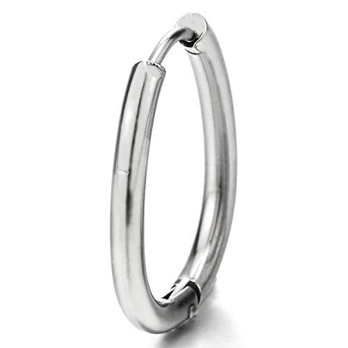 Pair Stainless Steel Plain Horseshoe U-shape Huggie Hinged Hoop Earrings for Men Women - coolsteelandbeyond