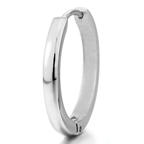 Pair Stainless Steel Plain Huggie Hinged Hoop Earrings Unisex Mens Womens - coolsteelandbeyond
