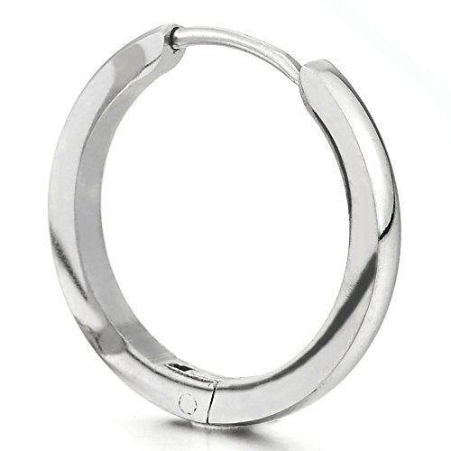 Pair Stainless Steel Plain Huggie Hinged Hoop Earrings Unisex Mens Womens - coolsteelandbeyond