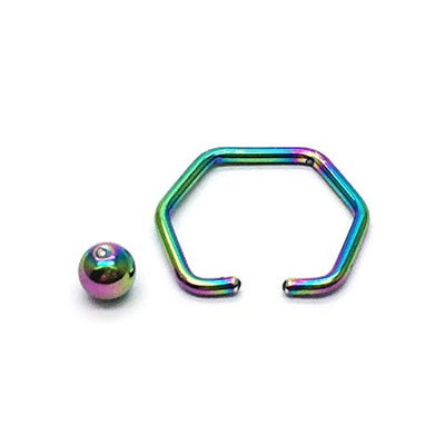 Pair Stainless Steel Rainbow Oxidized Plain Hexagon Bead Huggie Hinged Hoop Earrings for Men Women - coolsteelandbeyond