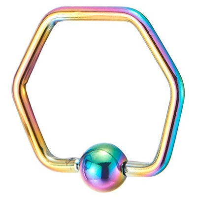 Pair Stainless Steel Rainbow Oxidized Plain Hexagon Bead Huggie Hinged Hoop Earrings for Men Women - coolsteelandbeyond