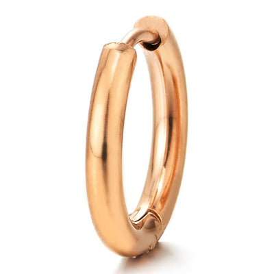 Pair Stainless Steel Rose Gold Plain Circle Huggie Hinged Hoop Earrings for Men Women - COOLSTEELANDBEYOND Jewelry