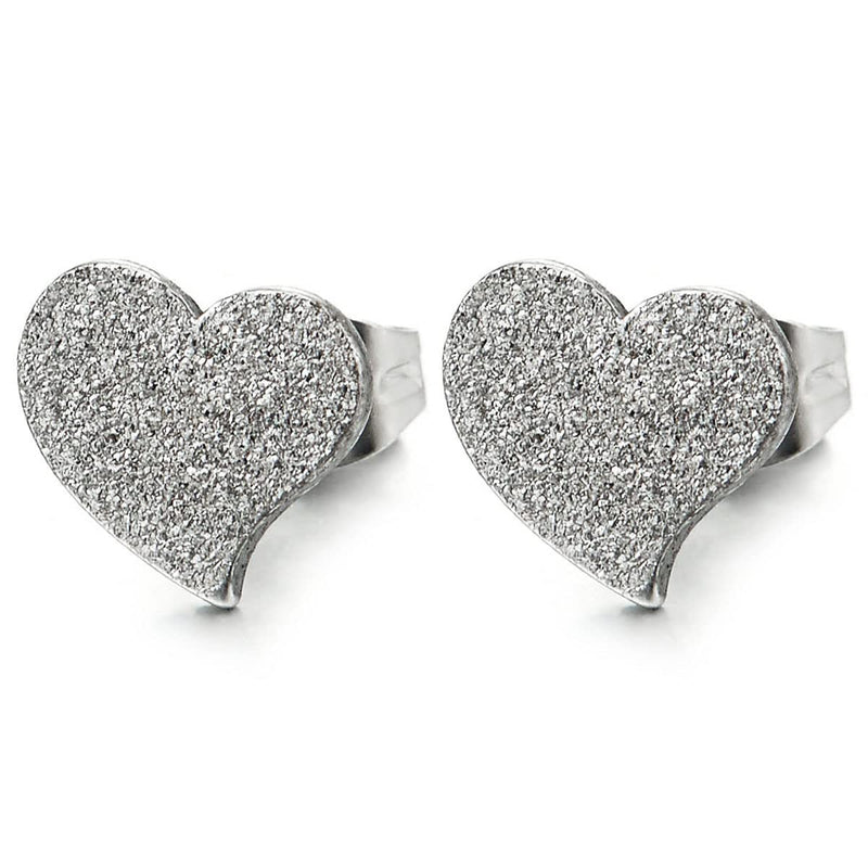 Pair Stainless Steel Satin Heart Stud Earrings - COOLSTEELANDBEYOND Jewelry