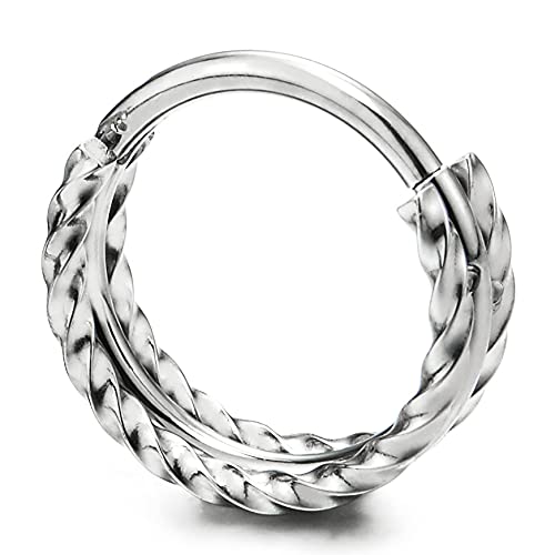 Pair Stainless Steel Small Braided Pattern Grooved Huggie Hinged Hoop Earrings, Unisex Men Women - COOLSTEELANDBEYOND Jewelry