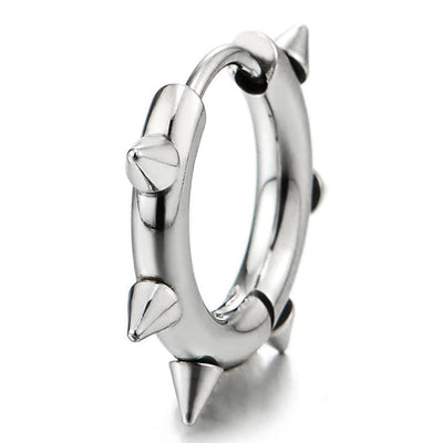 Pair Stainless Steel Spike Circle Huggie Hinged Hoop Earrings Men Women - COOLSTEELANDBEYOND Jewelry