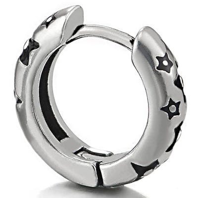 Pair Stainless Steel Stars Huggie Hinged Hoop Earrings, Unisex Men Women - COOLSTEELANDBEYOND Jewelry