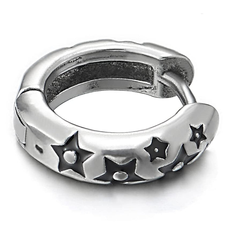 Pair Stainless Steel Stars Huggie Hinged Hoop Earrings, Unisex Men Women - COOLSTEELANDBEYOND Jewelry