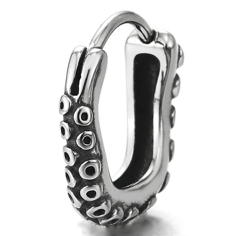 Pair Stainless Steel Vintage Octopus Tentacle Huggie Hinged Hoop Earrings, Unisex Men Women - COOLSTEELANDBEYOND Jewelry