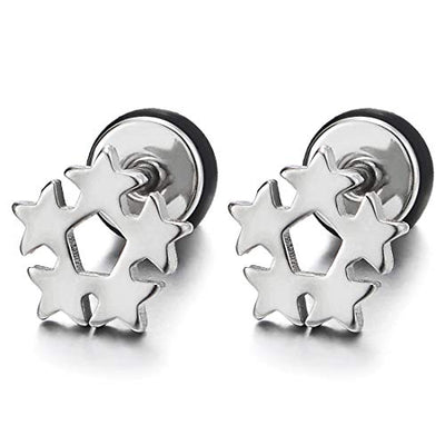 Pair Stainless Steel Wreath of Pentagram Stars Stud Earrings for Men Women, Screw Back - coolsteelandbeyond