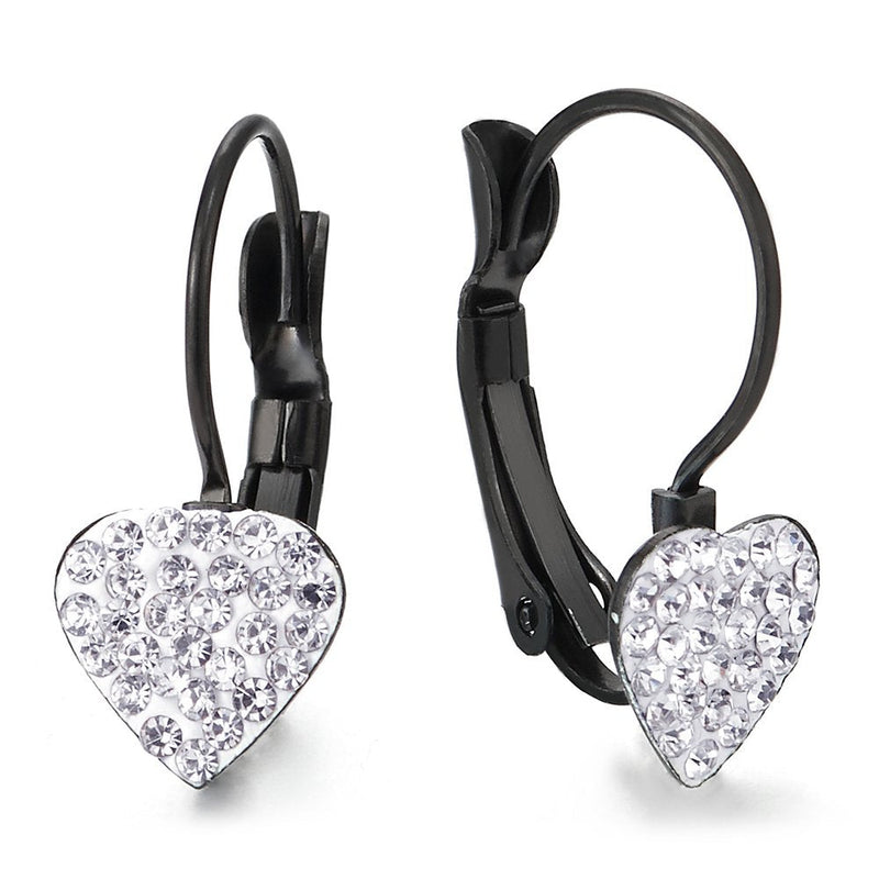 Pair Steel Black Irregular Huggie Hinged Hoop Earrings with Cubic Zirconia Heart for Women - COOLSTEELANDBEYOND Jewelry