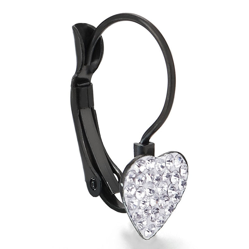 Pair Steel Black Irregular Huggie Hinged Hoop Earrings with Cubic Zirconia Heart for Women - COOLSTEELANDBEYOND Jewelry