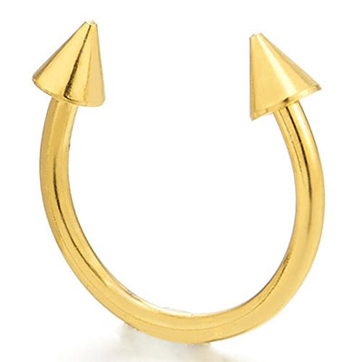 Pair Steel Gold Color Spike Arrow Half Circle Huggie Hinged Earrings for Men Women, Screw Back - COOLSTEELANDBEYOND Jewelry