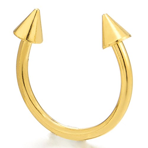 Pair Steel Gold Color Spike Arrow Half Circle Huggie Hinged Earrings for Men Women, Screw Back - COOLSTEELANDBEYOND Jewelry
