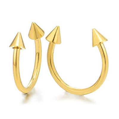 Pair Steel Gold Color Spike Arrow Half Circle Huggie Hinged Earrings for Men Women, Screw Back - coolsteelandbeyond