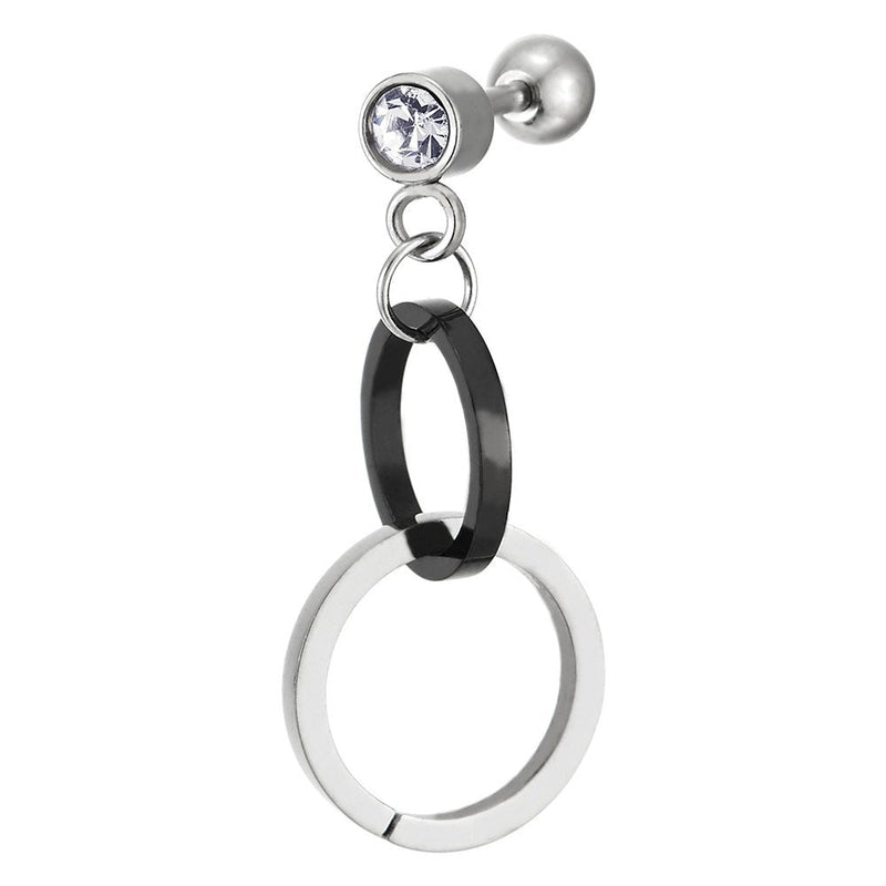 Pair Steel Womens CZ Circle Stud Earrings with Dangling Silver Black Open Circles, Screw Back - COOLSTEELANDBEYOND Jewelry